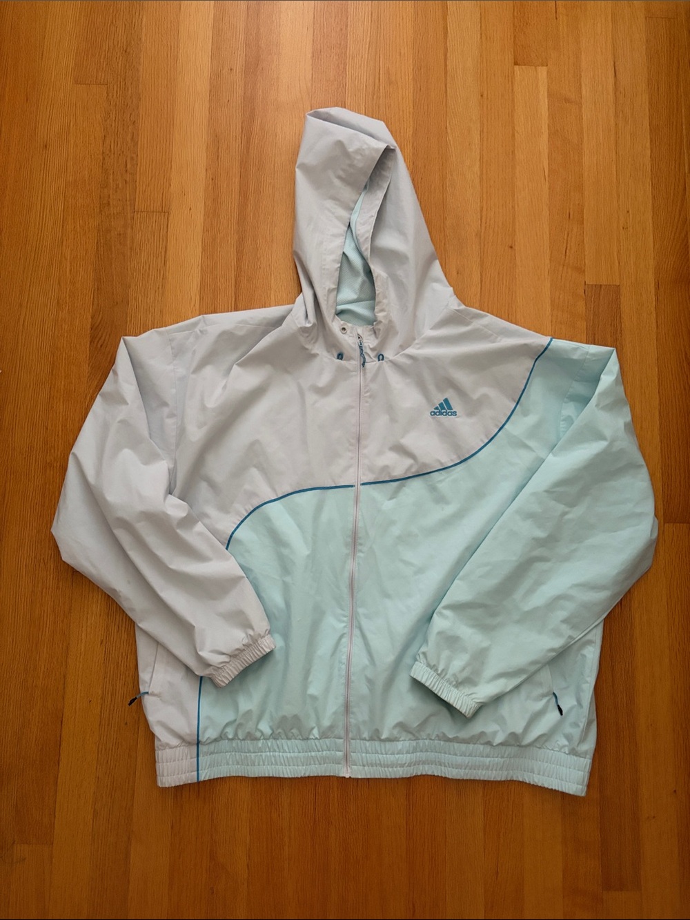 adidas White & Mint Green Hooded Windbreaker Jacket Size 2XL